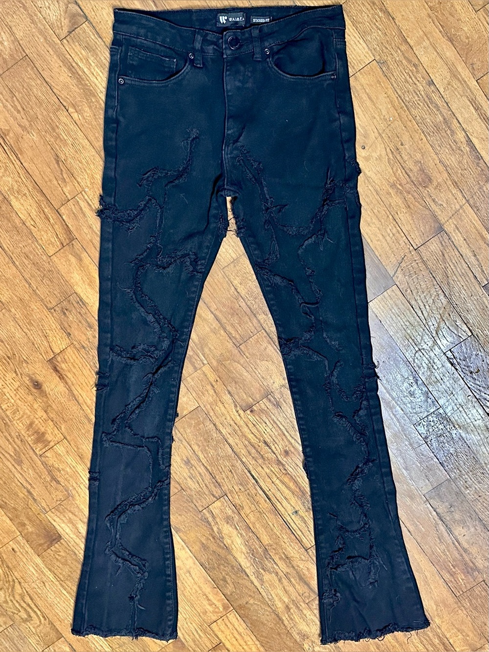 W by Waimea Distressed Stacked, Flare Black Jeans Men’s 28 x 36